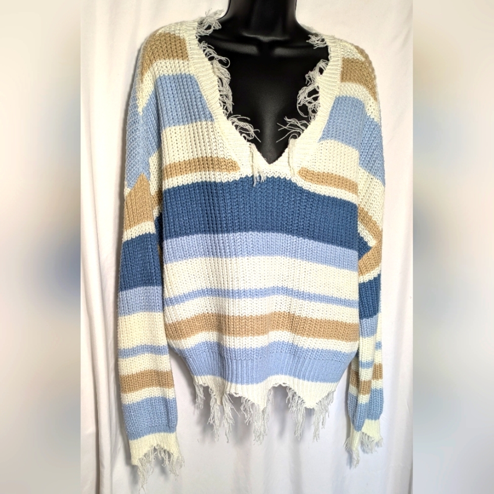 Women's Polly & Esther Soft Off-the-shoulder V-neck Sweater| Size L